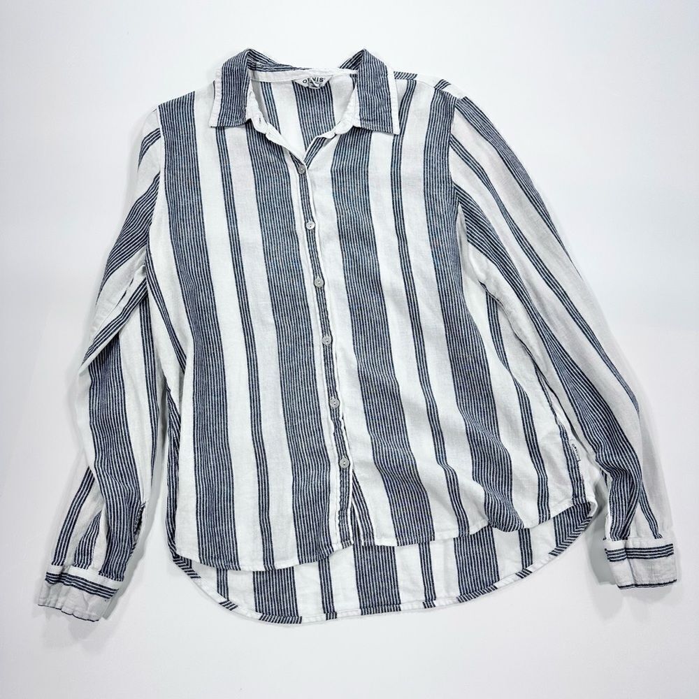Orvis stripe cotton linen lightweight button down shirt M